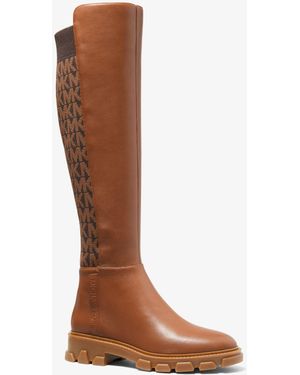 MICHAEL Michael Kors Ridley Leather And Logo Jacquard Knee Boot - Brown