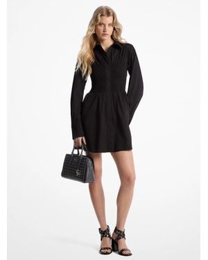 MICHAEL Michael Kors Mk Stretch Cotton Poplin Smocked Shirtdress - Black