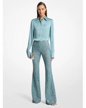 Michael Kors Michael Kors Hand-Embroidered Sequin Floral Lace Flared Pants - Blue