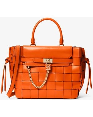 MICHAEL Michael Kors Hamilton Legacy Large Woven Leather Belted Satchel - Orange