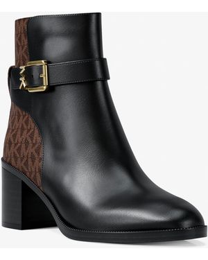 MICHAEL Michael Kors Mk Rachel Leather And Signature Logo Block Heel Ankle Boot - Black
