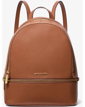 Michael Kors Outlet Mk Rhea Medium Pebbled Leather Backpack - Brown
