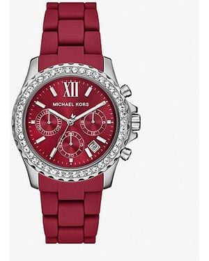 Michael Kors Oversized Everest Pavé-Tone And Silicone Watch - Red