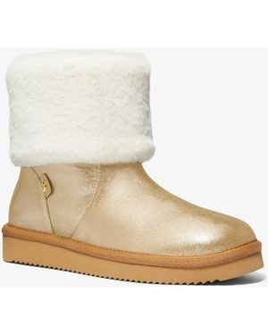Michael Kors Julia Faux Fur Trim Metallic Leather Boot - White