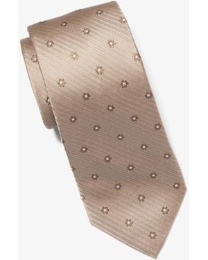 Michael Kors Mk Floral Embroidered Silk Tie - Natural