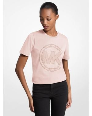 Michael Kors Studded Logo Charm Organic Cotton Jersey T-Shirt - Pink