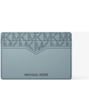 Michael Kors Mk Hudson Pebbled Leather And Signature Logo Money Clip Card Case - Blue