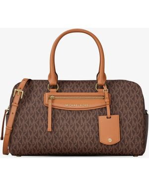 MICHAEL Michael Kors Mk Jet Set Travel Medium Signature Logo Duffel Crossbody Bag - Brown