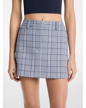 Michael Kors Mk Plaid Stretch Crepe Trouser Mini Skirt - Blue