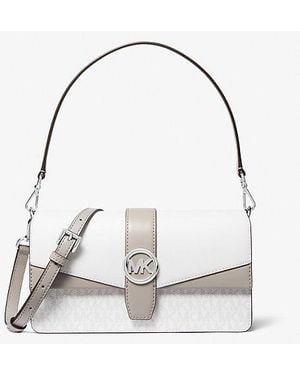Michael Kors Greenwich Medium Signature Logo Convertible Shoulder Bag - White