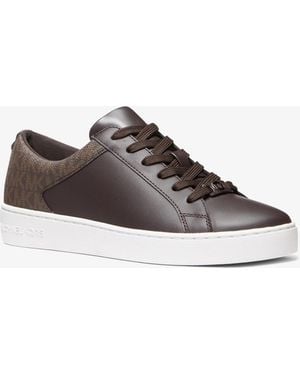 MICHAEL Michael Kors Mk Keaton Leather And Signature Logo Trainers - Brown