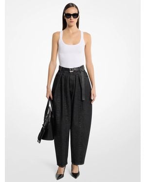 Michael Kors Courtney Pleated Denim Barrel Jeans - Black