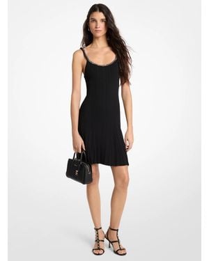 Michael Kors Mk Chain Embellished Stretch Knit Tank Dress - Black