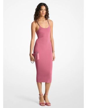 Michael Kors Mk Ribbed Chain-Strap Midi Dress - Pink