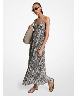 MICHAEL Michael Kors Mkvestido Maxi Plisado De Georgette Con Estampado De Serpiente - Blanco