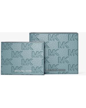 Michael Kors Hudson Logo Embossed Leather Billfold Wallet And Passcase - Blue