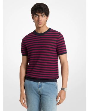 Michael Kors Mk Striped Mesh Cotton Short-Sleeve Jumper - Red