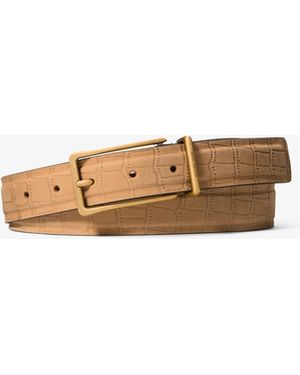 MICHAEL Michael Kors Mk Crocodile Embossed Leather Belt - White