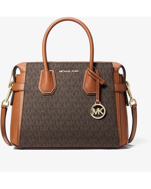 Michael Kors Outlet Mk Mercer Small Signature Logo Satchel - Brown