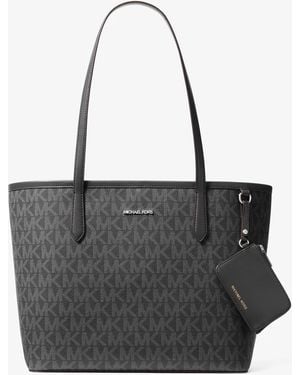 Michael Kors Outlet Mk Jet Set Large Signature Logo Tote Bag - Black