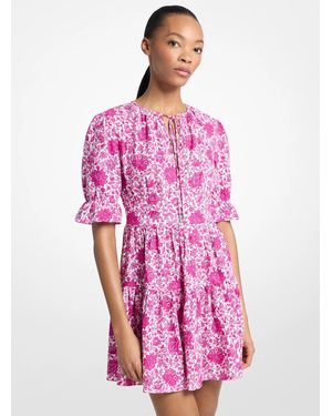 MICHAEL Michael Kors Mk Floral Print Linen Blend Mini Dress - Pink