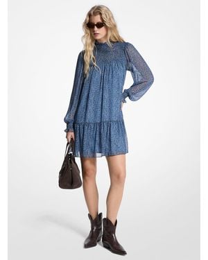 Michael Kors Mk Metallic Paisley Print Georgette Dress - Blue