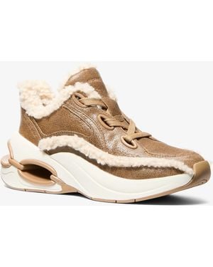 MICHAEL Michael Kors Mk Toni Distressed Leather And Sherpa Trainer - White