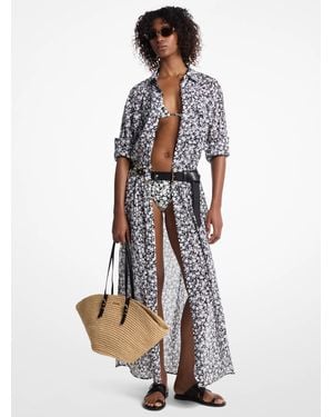 MICHAEL Michael Kors Floral Print Cotton Lawn Shirtdress - White