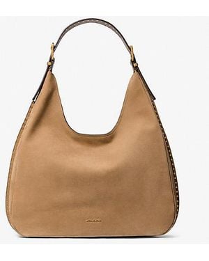 MICHAEL Michael Kors Nolita Large Stud Trim Nubuck Hobo Shoulder Bag - Natural