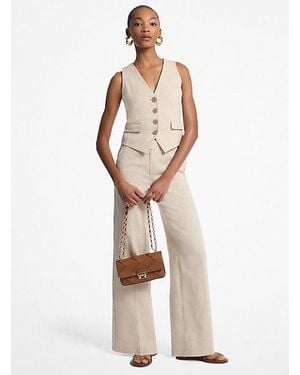 Michael Kors Mk Linen And Cotton Twill Wide Leg Pants - Natural
