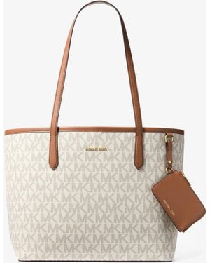 Michael Kors Outlet Mk Jet Set Large Signature Logo Tote Bag - White