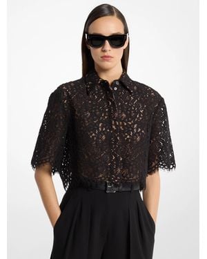 Michael Kors Floral Corded Lace Cropped Shirt - Black