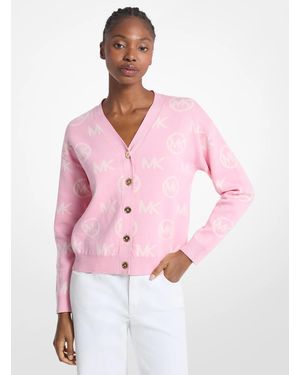 Michael Kors Logo Jacquard Cotton Blend Cardigan - Pink