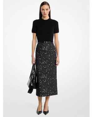 Michael Kors Frayed Denim Skirt - Black