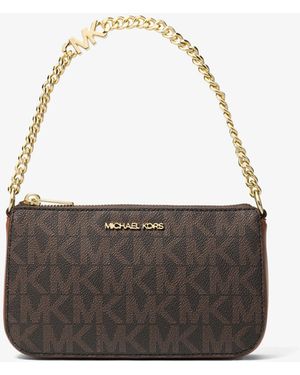Michael Kors Outlet Mk Jet Set Small Signature Logo Chain Pochette - Brown