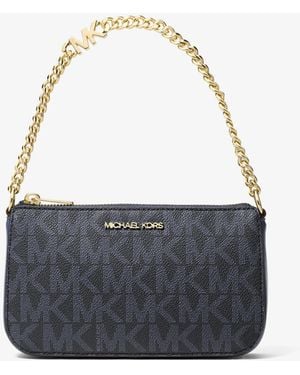 Michael Kors Outlet Mk Jet Set Small Signature Logo Chain Pochette - Blue