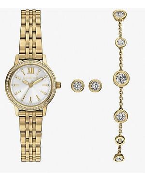 Michael Kors Mini Melissa Pavé-Tone Watch And Jewelry Set - Metallic