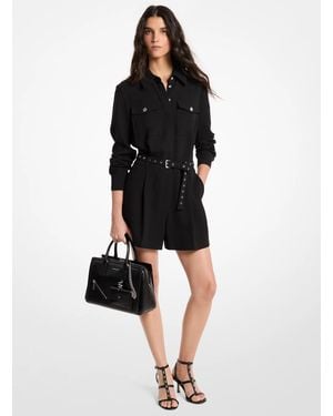 MICHAEL Michael Kors Michael Kors Belted Crepe Romper - Black