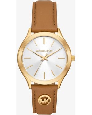Michael Kors Slim Runway-Tone And Leather Watch - White