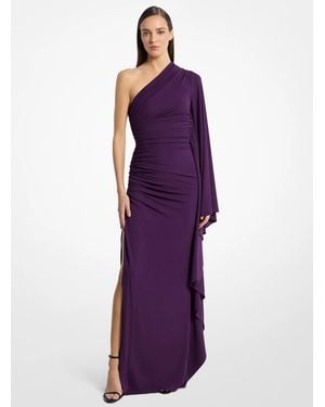 Michael Kors Draped Matte Jersey One-Shoulder Gown - Purple