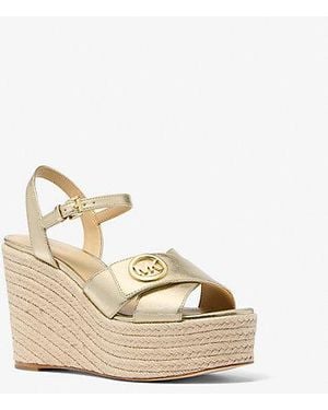 Michael Kors Hannah Metallic Nylon Blend Wedge Sandal - Natural