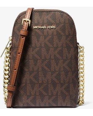 Michael Kors Outlet Mk Small Signature Logo Smartphone Crossbody Bag - Brown