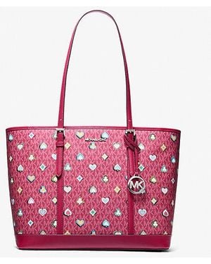 Michael Kors Jet Set Large Printed Signature Logo Tote Bag - Pink