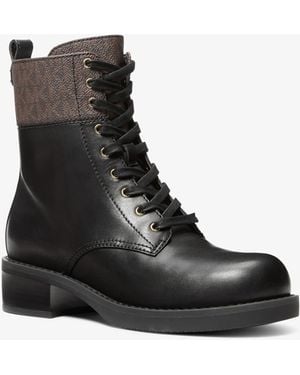 MICHAEL Michael Kors Mk Lyle Leather And Signature Logo Combat Boot - Black