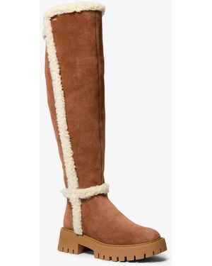 MICHAEL Michael Kors Asher Boot Faux Fur Lined Faux Suede Over-The-Knee Boots - Brown