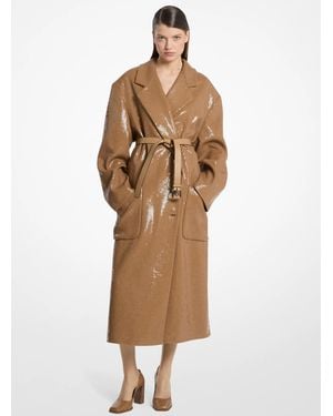 Michael Kors Michael Kors Hand-Embroidered Sequin Wool Slouch Coat - Natural