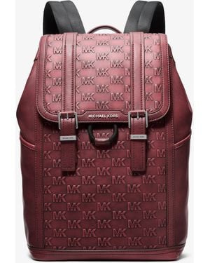 Michael Kors Colby Medium Logo Embossed Burnished Leather Backpack - Red