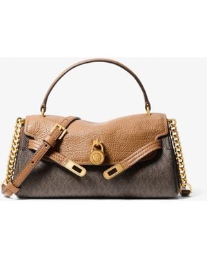 MICHAEL Michael Kors Michael Kors Hamilton Moderne Extra-Small Signature Logo Slouchy Crossbody Bag - Natural
