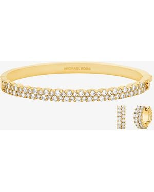 Michael Kors Double Pavé Bracelet And Huggie Earrings Set - White