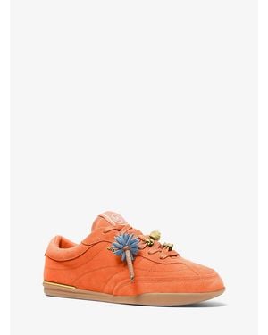 Michael Kors Mk Nolan Embellished Suede Trainers - Orange